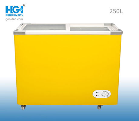 یخچال فریزر قفسه سینه شیشه ای منحنی گونیدیا 250 لیتری 8.8 فوت مکعبی سفید زرد