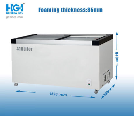 ویترین صرفه جویی در مصرف انرژی 14.8 Cf سینه فریزر درب شیشه ای کشویی پوسته سفید